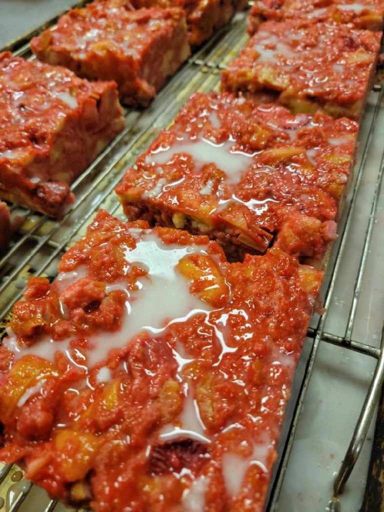 Strawberry Rhubarb Bread Pudding Cake