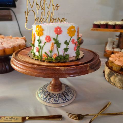 Floral Piped Wedding Cutting Cake