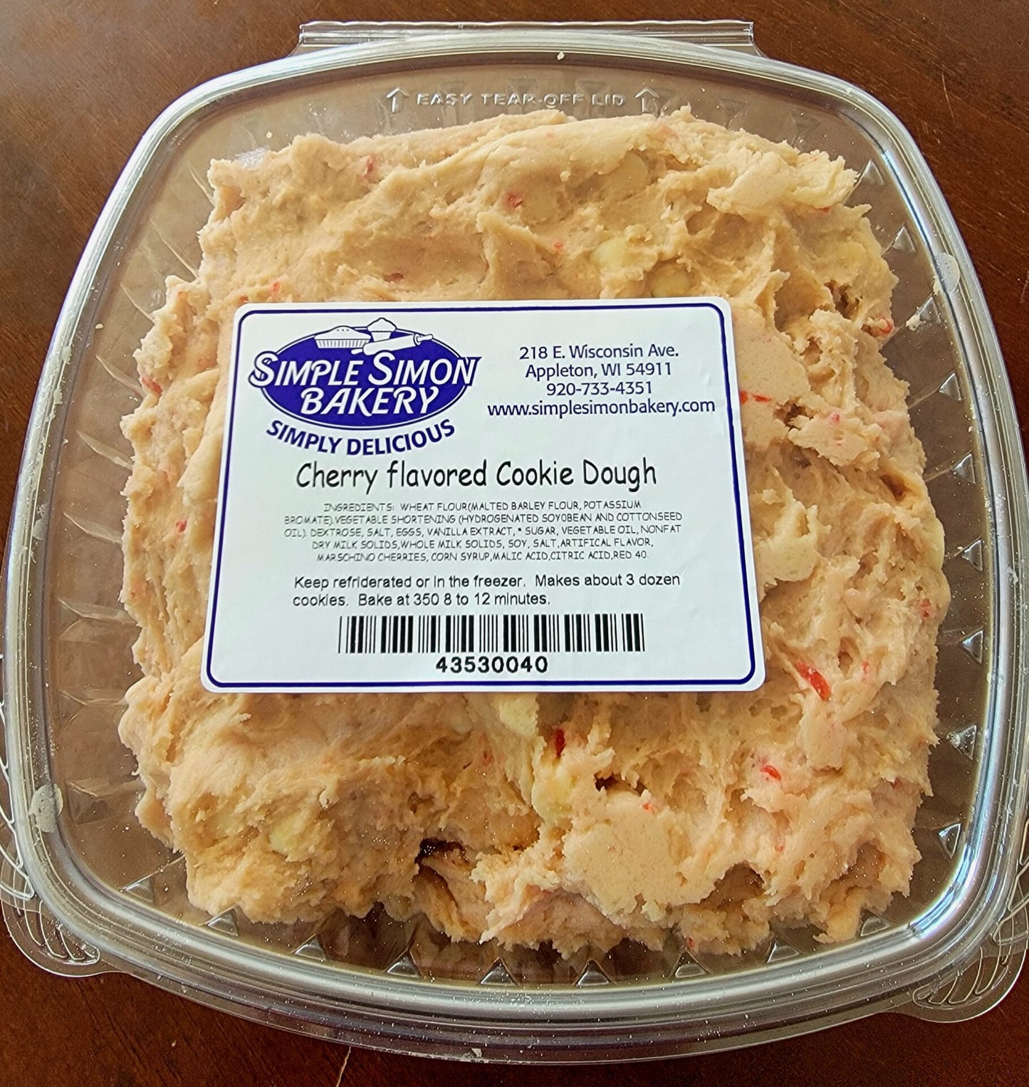 Cherry Flavor White Chocolate Chip Cookie Dough (3 pounds)